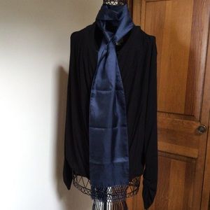 Echo blue silk scarf with fringe 88”x6”